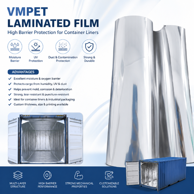 Película laminada VMPET de 150 μm para aislamiento de contenedores de envío y protección de barrera contra la humedad